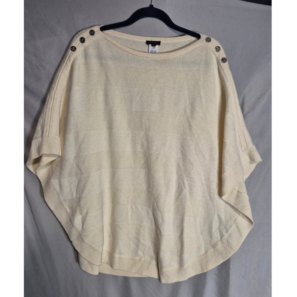 Talbots Women's Cream Poncho Sweater Button Detail Medium Casual Knit